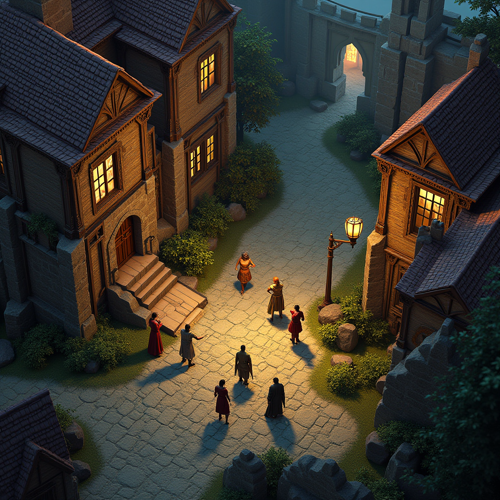 Screenshot of Baldur's Gate Enhanced Edition showing isometric fantasy environment with party of adventurers exploring a detailed medieval town, featuring the game's tactical combat interface and character portraits